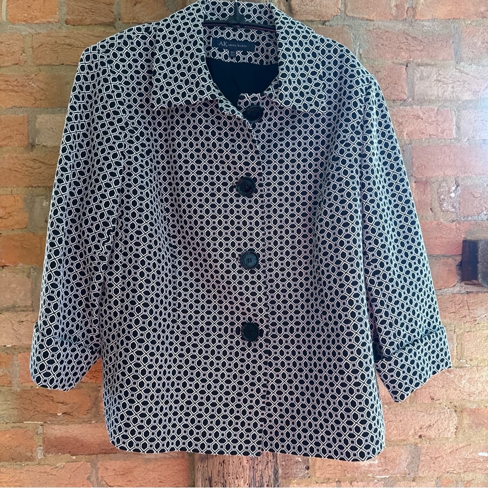 Anne Klein‎ Black and White Geometric Pea Coat